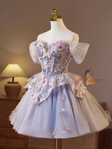 Purple Tulle Embroidery Homecoming Dress
