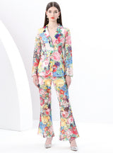 Suit Collar Lace Top Trousers Printed Two-piece Suit