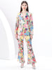 Suit Collar Lace Top Trousers Printed Two-piece Suit