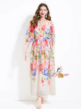 Printed V-neck Chiffon Long Sleeve Dress