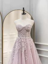 Pink Tulle Appliques Prom Dress