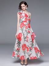 Flounce Sea Side Holiday Printed Chiffon Dress