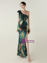 Black Mermaid Sequins One Shoulder Beading Prom Dress
