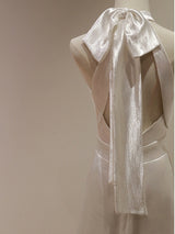 White Pleats Halter Backless Wedding Dress