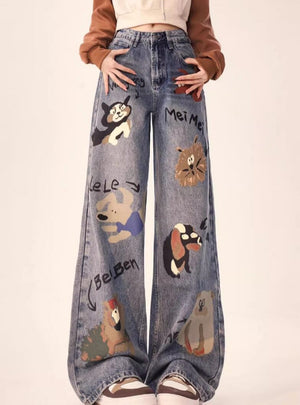 Graffiti Loose Straight Casual Wide-leg Pant