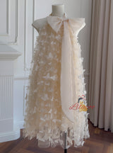 Apricot Tulle 3D Flower Halter Short Prom Dress