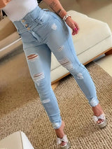 Slim High Waist Holes Tight Jeans