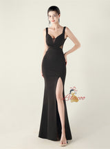 Mermaid Straps Split Pleats Prom Dress