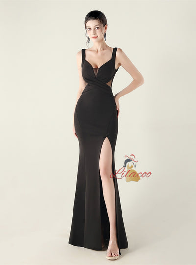 Mermaid Straps Split Pleats Prom Dress