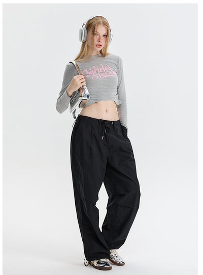 Printed Letters Slim Pleated Top