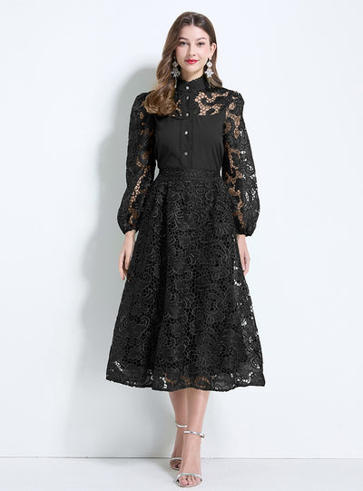 Palace Style Lace Embroidered Shirt Skirt