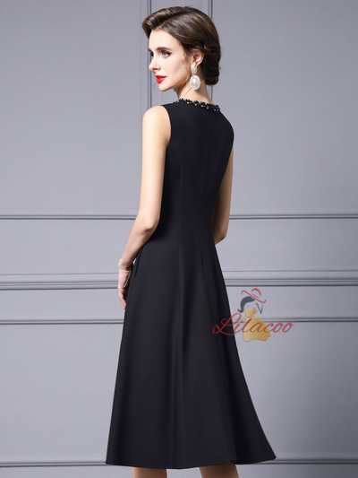 Black Sleeveless Beading Mother Of The Bride Dress