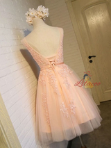 Orange Tulle Appliques V-neck Homecoming Dress