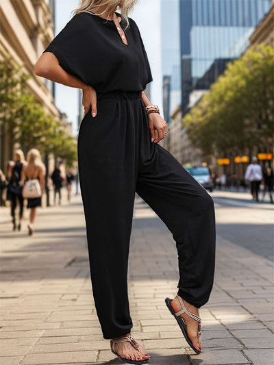 Casual Solid Color Short Sleeve Jumpsuit