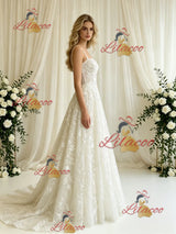 A-line Lace Spaghetti Straps Wedding Dress