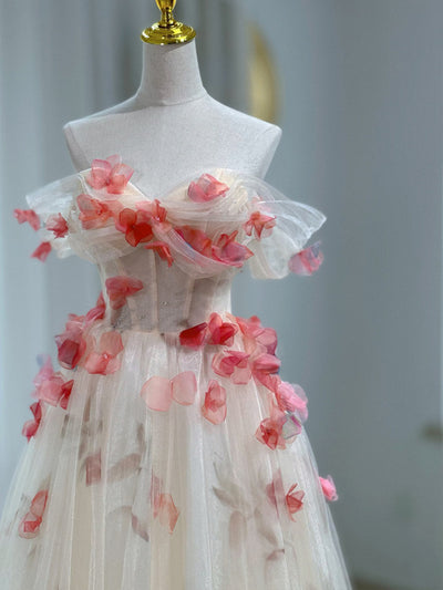 Champagne Tulle 3D Flower Prom Dress