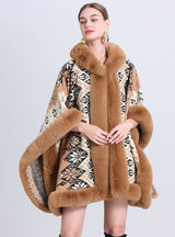 Hooded Knitted Loose Jacquard Cloak Shawl