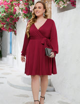 Solid Color V-neck Plus Size Dress