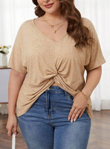 Loose V-neck Short Sleeve Knitted T-shirt