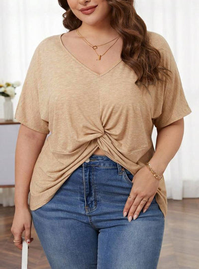 Loose V-neck Short Sleeve Knitted T-shirt