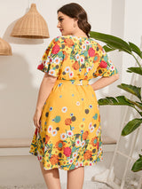 V-neck Short Sleeve Printed Casual Dress