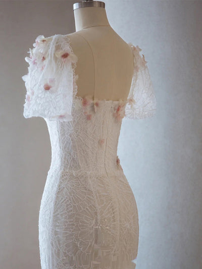 White Mermaid Lace Flower Prom Dress