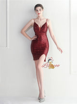 Spaghetti Straps Sequins Mini Prom Dress