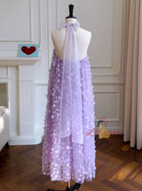 Purple Mesh Retro Halter Dress