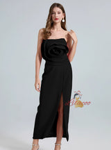 Three-dimensional Rose Tube Top Split Dress