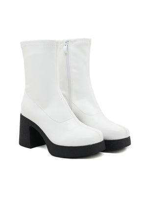 Solid Color Round Toe Wedge Zipper Boots