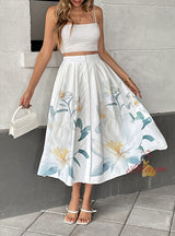 Casual Button Floral Print Skirt