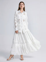 Lace Openwork Shirt+Skirt Two-piece Suit