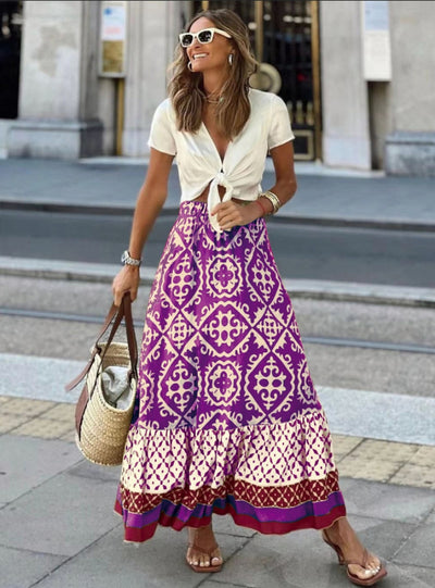 Bohemian Print Big Swing Skirt