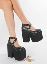 High-heeled Cross-riveted Thick-soled Platform Shoes