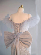 Gray Mermaid Sequins Bow Prom Dress