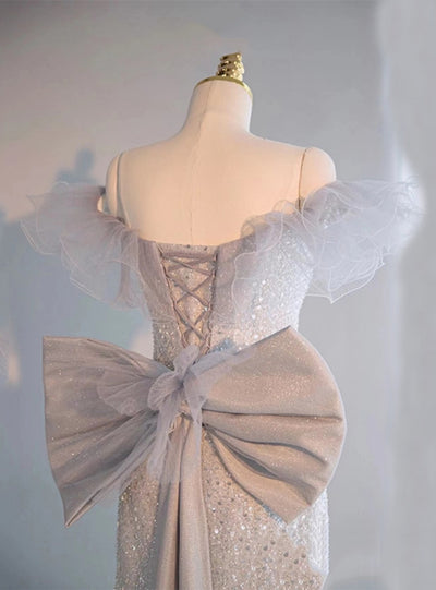 Gray Mermaid Sequins Bow Prom Dress