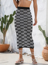 Summer Beach Checkerboard Bikini Cover Up Skirt