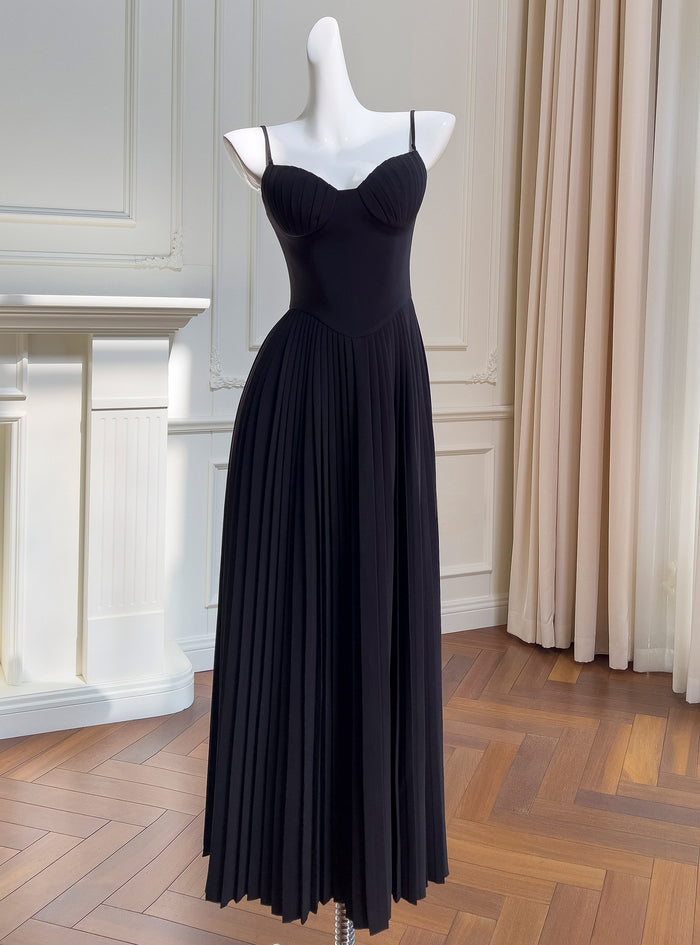 Black Strapless Pleats Prom Dress