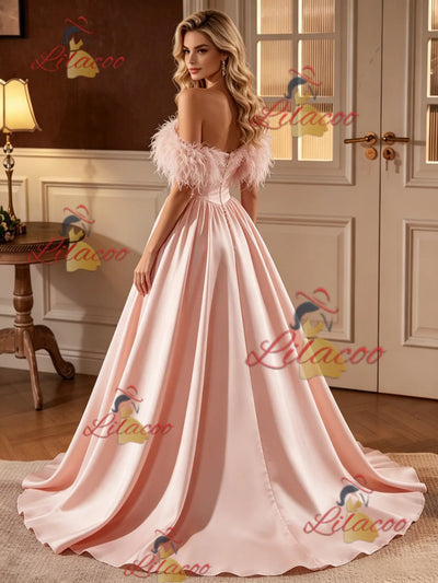 Pink Satin One Shoulder Wedding Dress