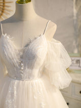 Ivory Tulle Lace Puff Sleeve Homecoming Dress