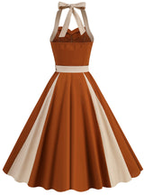 Retro Stitching Halter Big Swing Dress