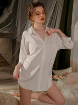 Shirt Style Lapel Backless Bow Nightdress