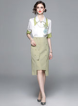 Heavy Industry Embroidered Shirt Skirt Suit