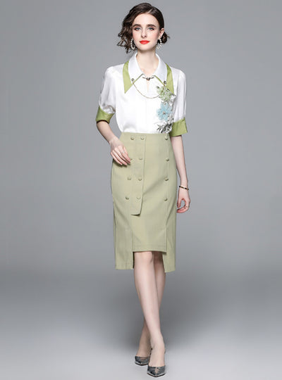 Heavy Industry Embroidered Shirt Skirt Suit