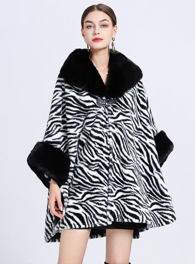 Wool-padded Imitation Rabbit Dur Collar Shawl Cloak