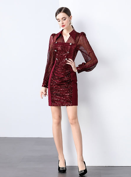 Sexy Sequins Long Sleeve Dress