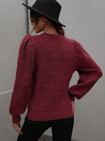 Spliced Round Neck Long Sleeve Pleated Loose Sweater