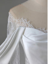 White Satin Lace Pleats Wedding Dress