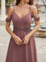 Purple Chiffon Spaghetti Straps Prom Dress