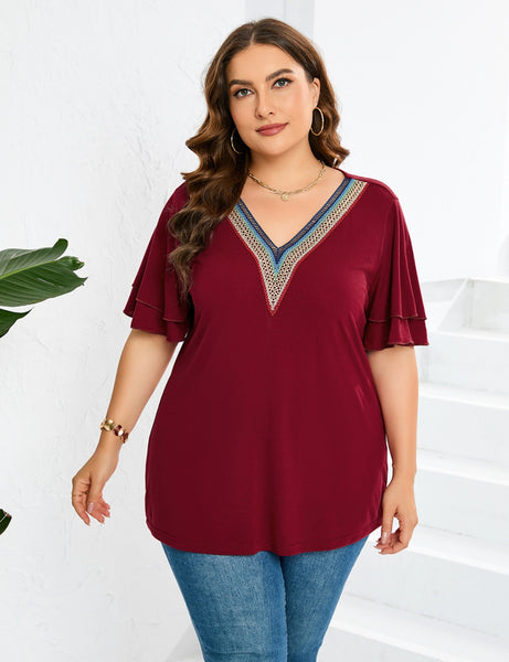 V-neck Solid Color T-shirt Top